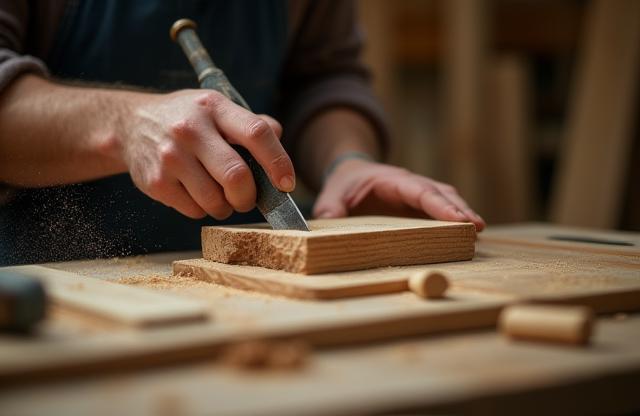 Falegname al lavoro su mobile su misura